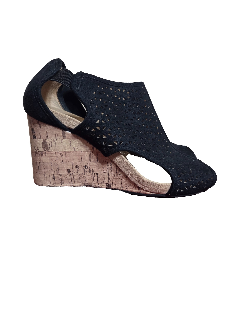 Black Wedge Peep-Toe Sandals - Comfort Cork Heel